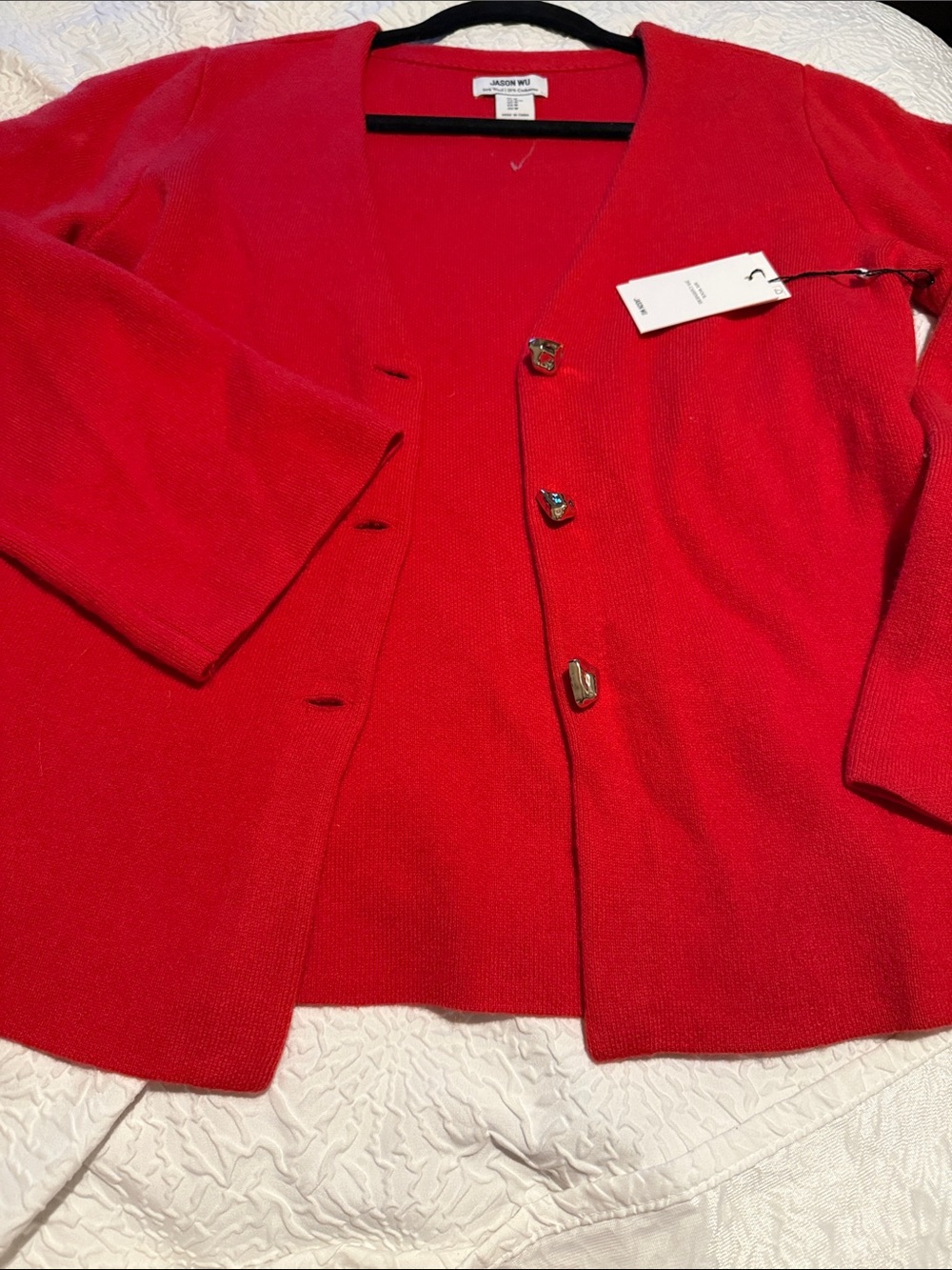 Jason Wu Bright Red Knit Button-Front Cashmere Jacket